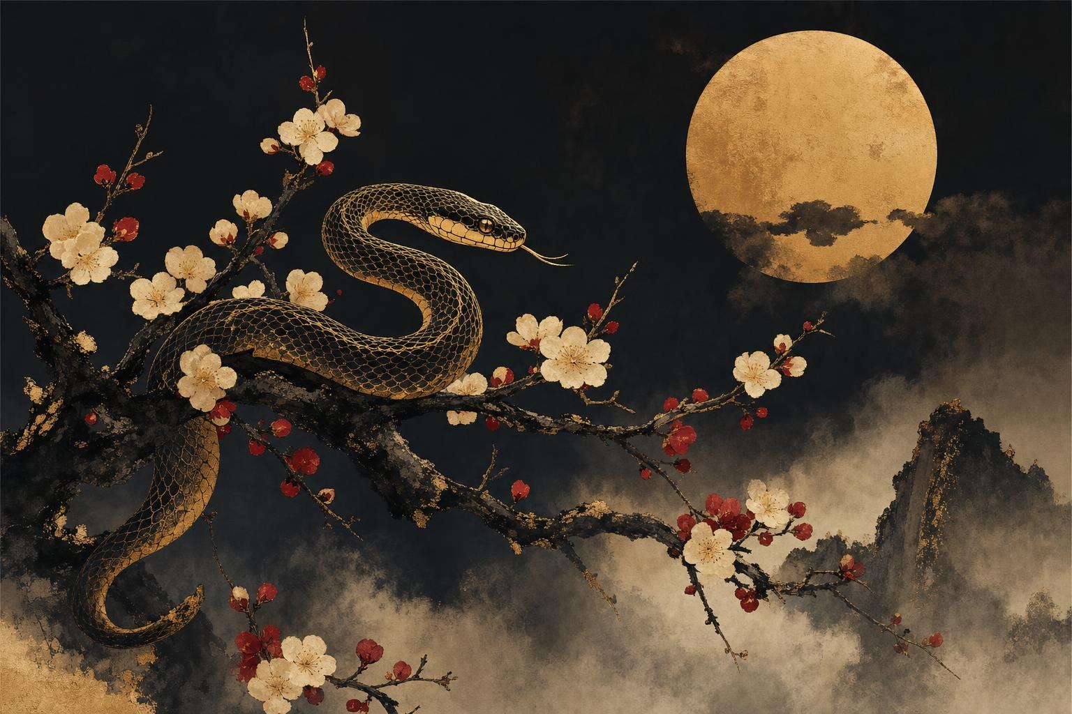 year of the snake in the chinese zodiac: ink-wash snake illustration