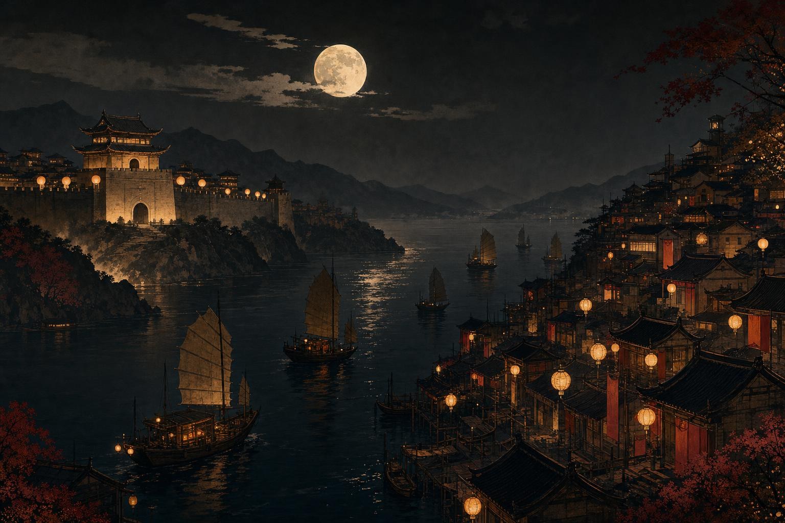 A northern gate town and a southern harbor town facing each other across night water, the difference between mandarin and cantonese