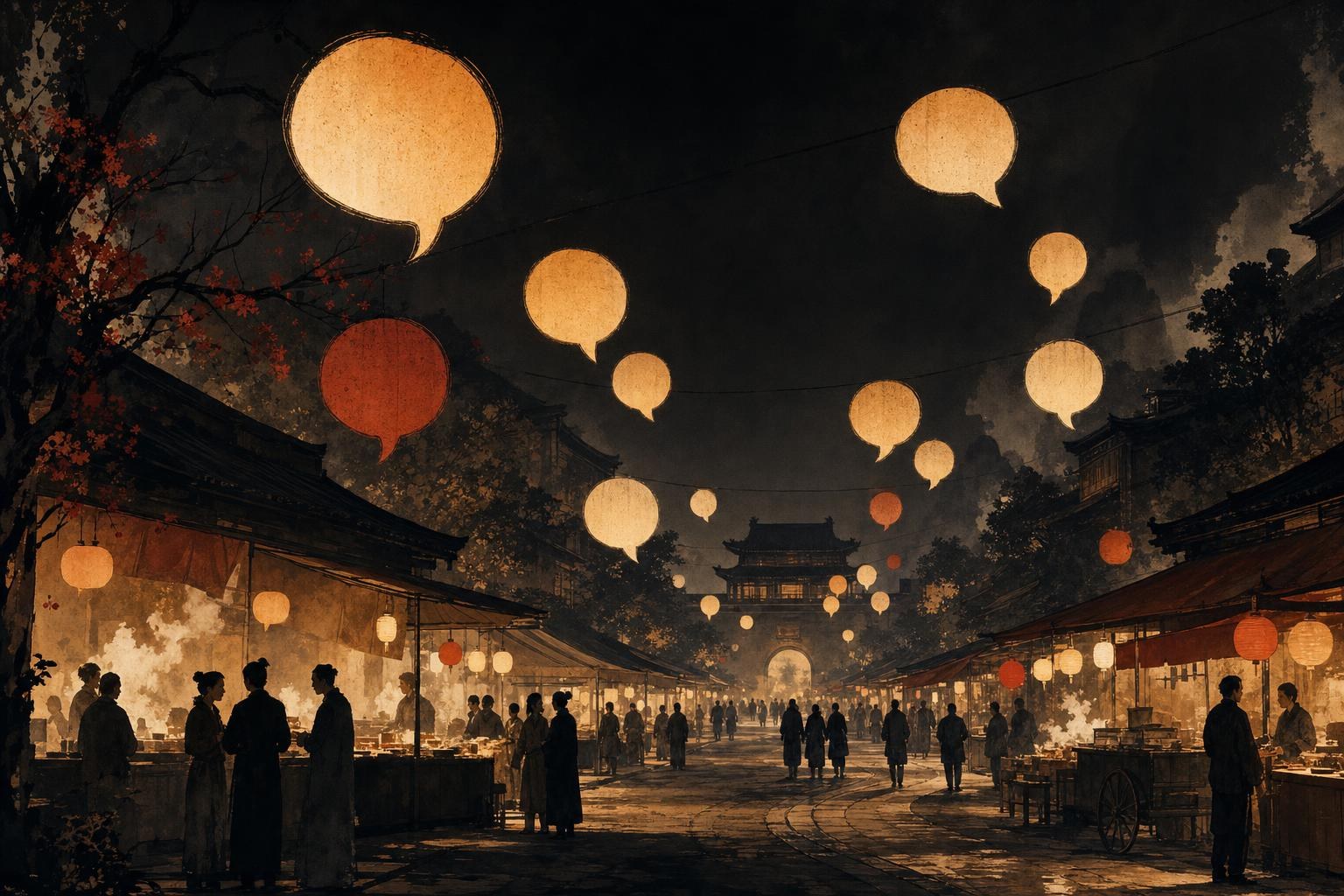 Lantern-lit Chinese night market scene illustrating essential Chinese phrases for beginners